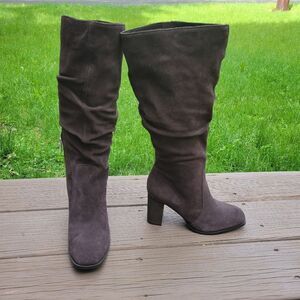 Splendid Chocolate Brown Suede Leather Square Toe Chunky Heel Slouchy Tall Boots